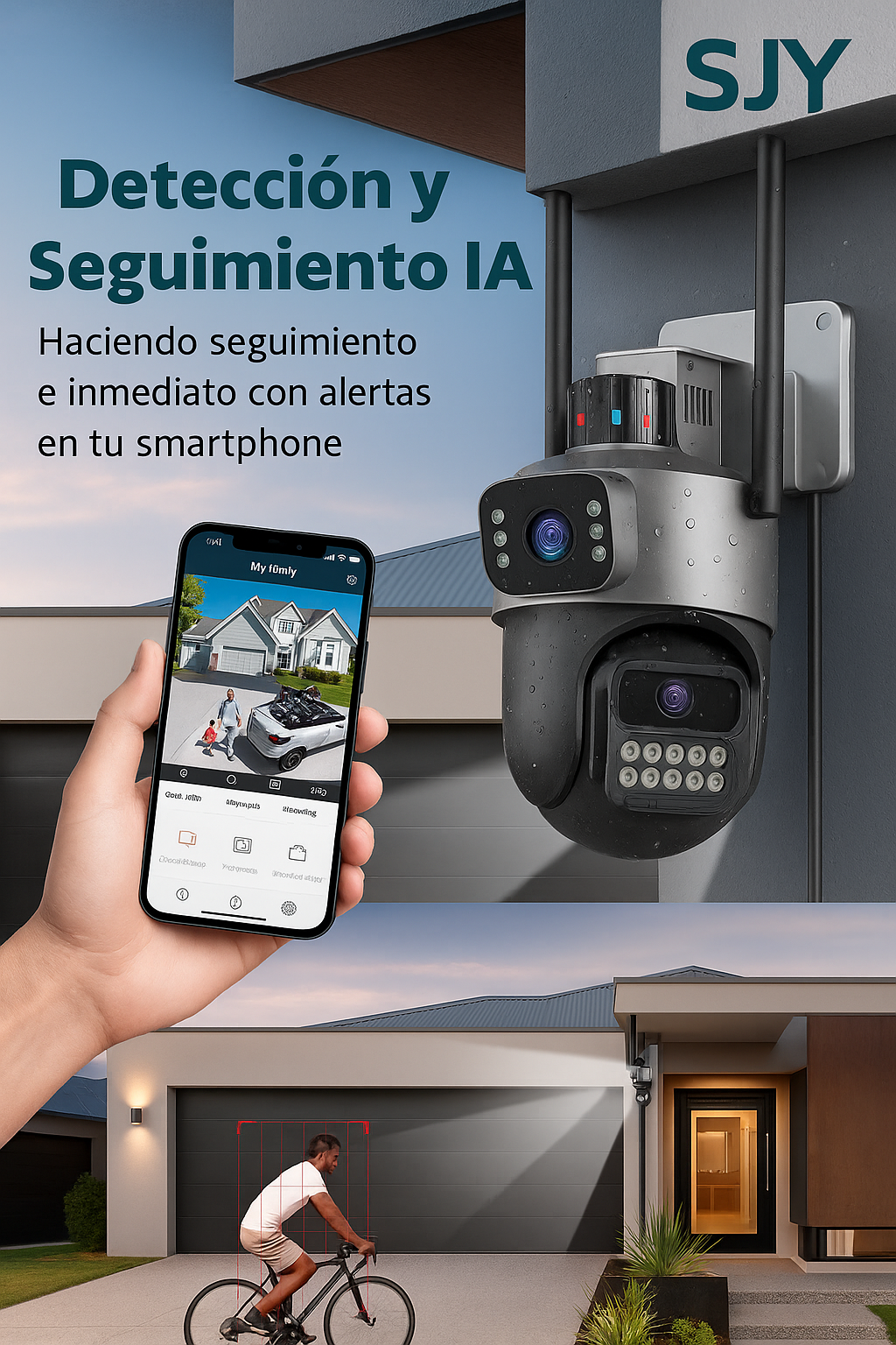 Cámara Doble Lente con IA, Visión Nocturna en Color