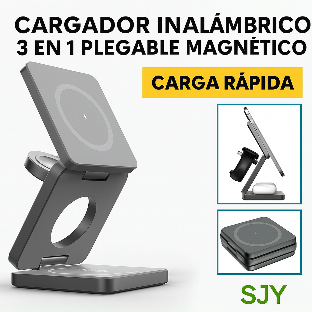 Cargador Inalámbrico 3 en 1 Plegable Magnético