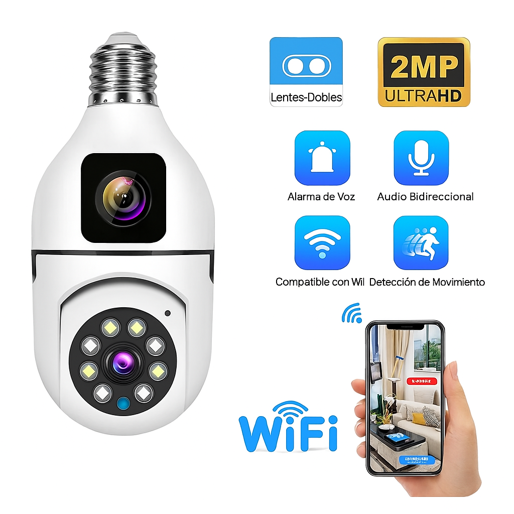 Cámara IP Doble Lente en Forma de Ampolleta
