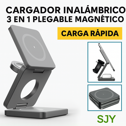 Cargador Inalámbrico 3 en 1 Plegable Magnético